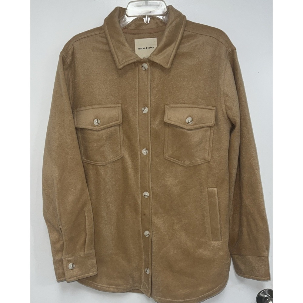 THREAD & SUPPLY CAMEL COLOR BUTTON FRONT FLEECE JACKET WOMENS SZ MEDIUM